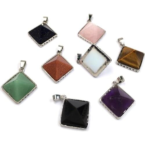 Natural Stones exquisite crystal Pendant Amethysts Square shape Exquisite charms for Jewelry Making DIY Necklaces Accessories