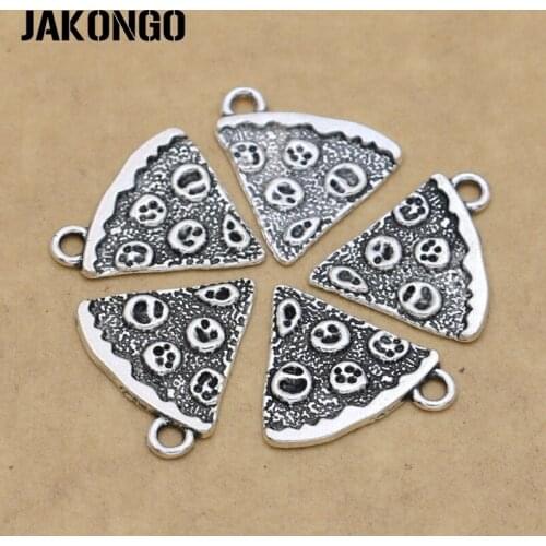 JAKONGO Antique Silver Plated Pizza Charm Friends Pendant for Jewelry Making Earrings Bracelet Accessories DIY 16mm 18PCS/lot