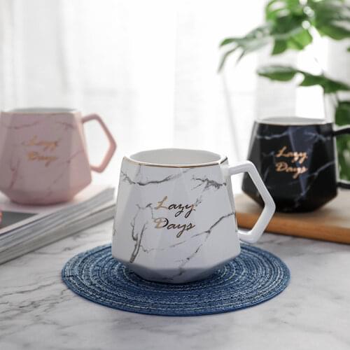 Nordic Ins Marble Creative Ceramic Cup Diamond Office Business Mug Large Capacity Coffee Tea Cup Pink/White/Black Drinks Mugs