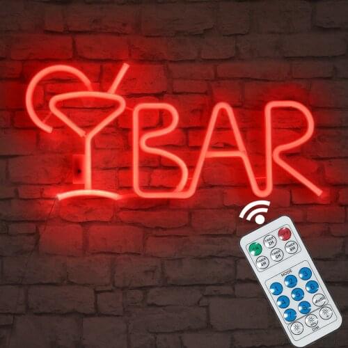 Red Color Neon BAR Sign Decorative Led Illuminated Letter Lights Pre-Lit Pub BAR Decor with Remote Control for Home Pub Party