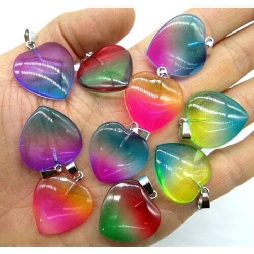 25MM Natural stone Turquoises Quartz Crystal Opal tiger eye Heart-shaped pendant for diy Jewelry making necklace Accessories12PC