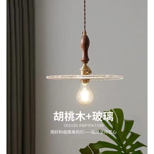 New style contracted Japanese brass glass walnut small chandelier retro living room lamp dining room bar bed study chandelier