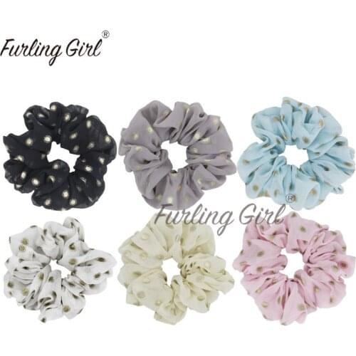 Furling Girl 1PC Gold Foil Polka Dots Chiffon Elastic Hair Bands Hair Ponytail Holder for Women Girl Hair Accessories
