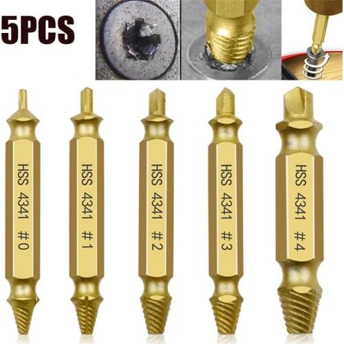 4341 5Pcs Titanium Screw Extractor Set Drill Bits Easy Out Guide Broken Damaged Screws Bolt Remover
