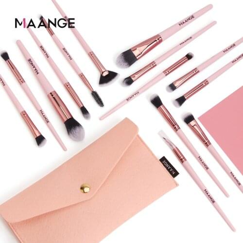 MAANGE Pro 14 Pcs Makeup Brushes Set Eyeshadow Powder Foundation Blending Eyeliner Eyelash Eyebrow Lip Brushes Make Up with Bag