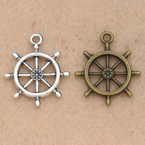 KJjewel Antique Silver Plated Rudder Charm Pendant fit Jewelry Making Bracelet Handmade Accessories Craft Diy 27x22mm