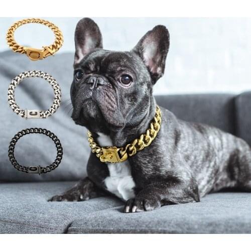 Dog Strong Metal Gold Silver Chain Collars Stainless Steel Pet Training Collar For Small Medium Large Dogs French Bulldog TGL01