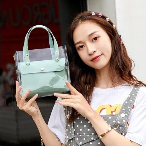 Transparent PVC Composite Bag Women 2020 New Fashion Solid Color Chain Messenger Bag Korean Wild Shoulder Bag Handbag