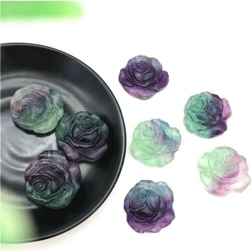 Drop Shipping 1pc Natural Purple Green Fluorite Rose Shaped Hand Carved Crystal Flower Stones Decor Natural Stones and Crystals