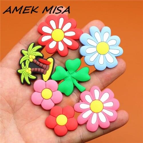 Novel Single Sale Clover Shoe Charms Shoe Flowers Accessories Cute Coconut tree Garden Shoe Decoration for croc jibz Kids X-mas