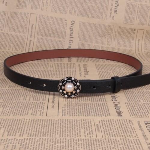 Luxury Pearl flower Buckle Thin belt classic female enamel alloy circle buckles belts Straps Waistband For Apparel Accessories