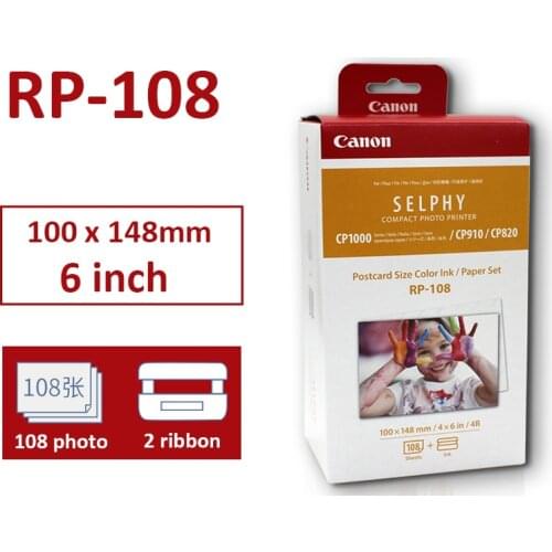 RP-108 Photo Papers 100*148mm(6 inch) sheets and 2 Ink Cartridge for Canon Selphy Photo Printer CP800 CP910 CP1200 CP1300