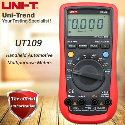UNI-T UT109 Handheld Vehicle Multimeter/Speed and Closing Angle Measurement/Data Transmission/Temperature Test/Backlight