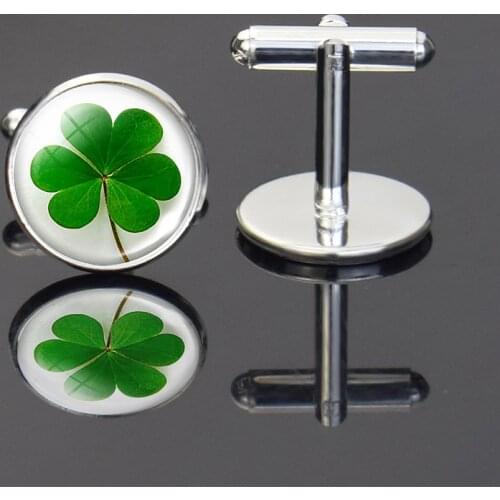 Lucky Clover Cufflinks for Men Silver Plated Metal Cuff Links Suit Cufflinks Best Man Wedding Cufflink Four Leaf Clover Jewelry