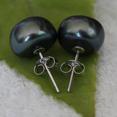 New Favorite Pearl Earring Genuine Cultured Freshwater 10mm Black Pearl Stud Earrings S925 Sterling Silver Jewelry Classic Party