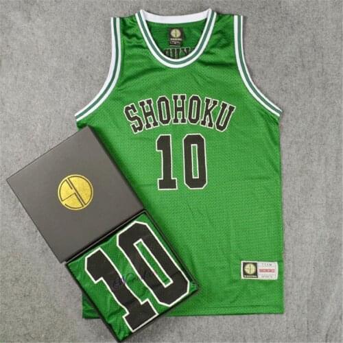 SLAM Cosplay Shohoku No. 10 Sakuragi Green Basketball Jersey Tops T Shirt Sportswear Slamdunk Basketball Team Uniform Costume