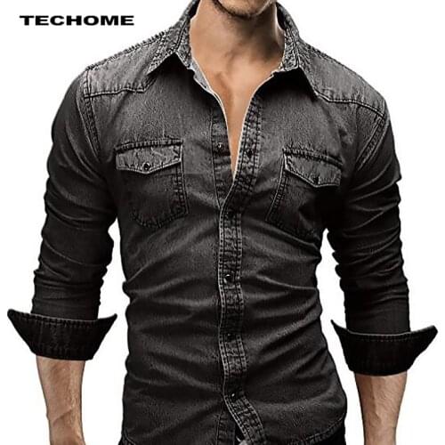 TECHOME Mens Denim Shirts