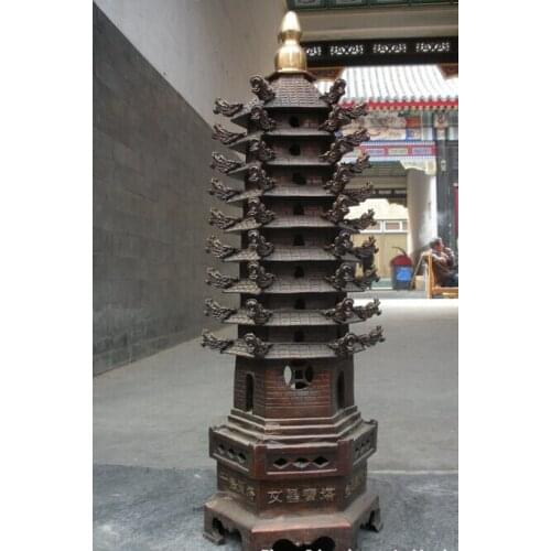 Xd 003096 23"China religion red bronze Dragon Buddhism Buddha stupa pagoda statue