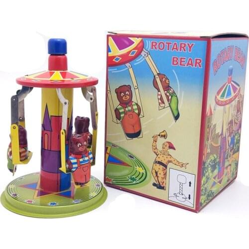 [Funny] Adult Collection Retro Wind up toy Metal Tin amusement park rotary bear Clockwork toy figures model vintage toy gift