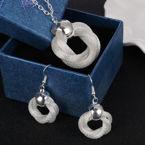 Factory price top jewelry silver plated drop jewelry sets Pendant necklace drop earring silver wedding jewelry