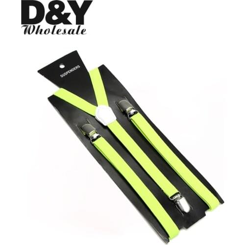 Yellow green Slim 1.5cm wide suspender Men Women Unisex Clip-on Elastic Braces Slim Suspender Y-back Suspenders/gallus