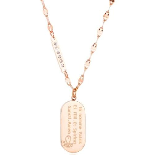 2020 Minimalist rose gold Religious scriptures pendant necklaces for women Zircon stainless steel Wave chain jewelry accessories