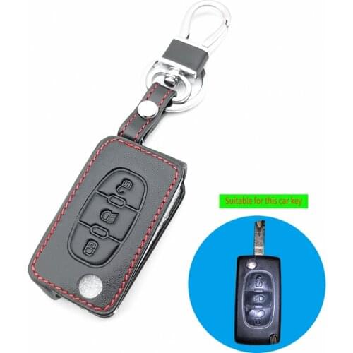 3 Button Remote Control leather Key Case Cover For Peugeot 207 407 407SW For Citroen C4 C5 C6 C8 Flip Car Key Fob Shell Foldable