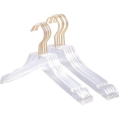 5 Pcs Clear Acrylic Clothes Hanger with Gold Hook, Transparent Shirts Dress Hanger with Notches for Lady Kids