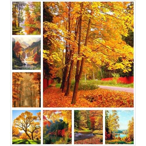 Autumn Yellow Forest Landscape 5D Diy Full Square and Round Diamond Painting Embroidery Cross Stitch Kit Wall Art Home Decor