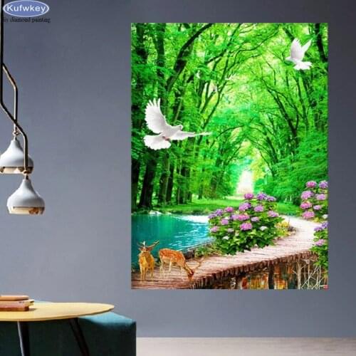 Diy 5d diamond mosaic Natural scenery diamond painting waterfall deer cross stitch kit 3d embroidery full round drill home decor
