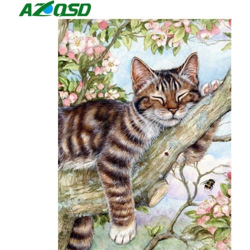 AZQSD Diamond Painting Cat Cross Stitch Needlework 5d Diy Diamond Embroidery Animal Home Decor Gift Picture Of Rhinestones