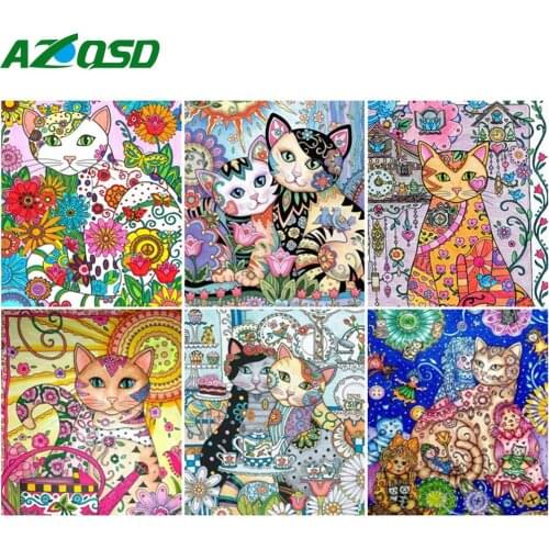 AZQSD Coloring By Numbers Cartoon Cat Drawing On Canvas Oil Painting By Number Animal Kits Handpainted Home Decor