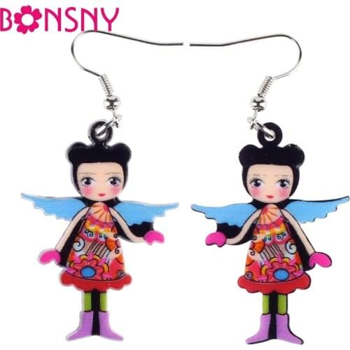 Bonsny Drop Figure Angel Fairy Earrings AcrylicLong Danlge Earrings Charm Animal New 2016 Fashion Jewelry For Women Accessories
