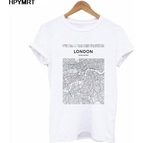 Black White World City Map London New York Tokyo Paris Print T Shirt Fun Graphics Harajuku Casual t-shirt female Tops Clothes