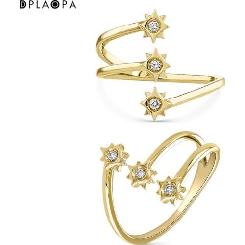 DPLAOPA 925 Sterling Silver Gold Orion Resizable Rings Women Simple Slim Luxury Three Zircon Jewelry For Wedding Jewels