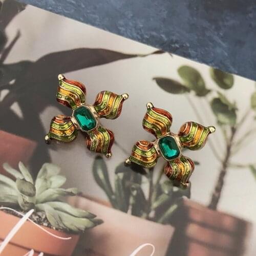 Enamel Metal Colorful Stud Earrings Vintage Accessories For Women Jewelry