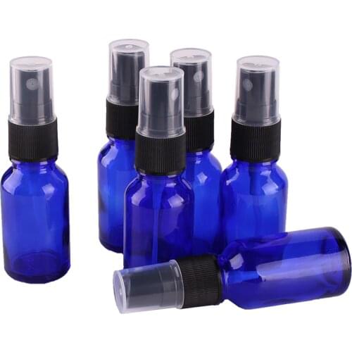 6pcs 15ml Cobalt Blue Glass Spray Bottle w/ Black Fine Mist Sprayer essential oil bottles empty cosmetic containers