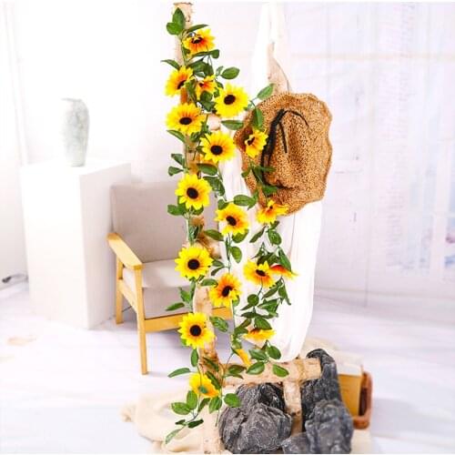 230cm Artificial Flowers Ivy Vine Silk Sunflower Cane Simulation Flower Rattan Hanging Garland Fake Plants Home Wedding Decor