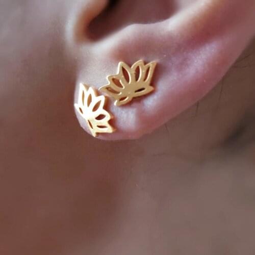 Dainty Yoga Lotus Earrings For Women Jewelry Rose Gold Stainless Steel Small Flower Stud Earrings Fashion Brincos 2020