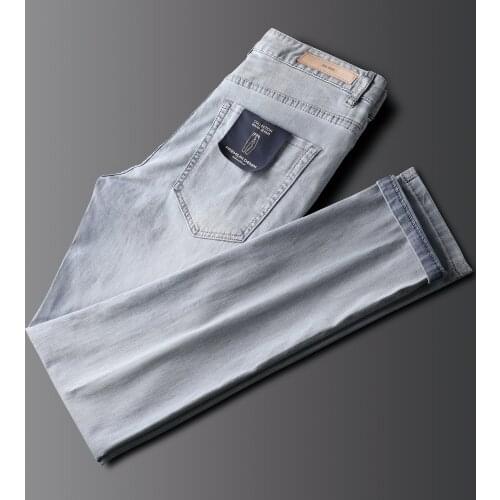 JSBD Summer Light Blue Jeans for Men Wash Soft and Comfy Micro Elastic Cotton Men Fit Straight Leg Jeans Thin