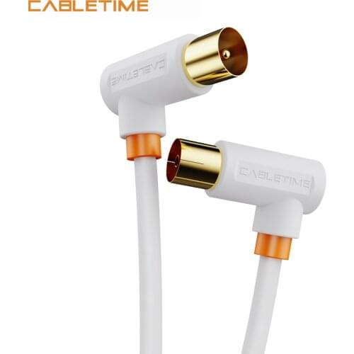 CABLETIME 90degree TV Cable High-definition Gold-plated Coaxial Line M/F Satellite Antenna Cable for HD Television N361