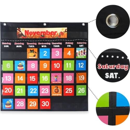 Calendar Pocket Chart Early Childhood Educational Cards for Home Classroom Ornaments 25.25x25.75in UY8
