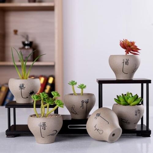 Retro Fleshy Flower Pot Ceramic Creative Fleshy Plant Flower Pot Stoneware Perforated Breathable Combination Potted Flower Pot
