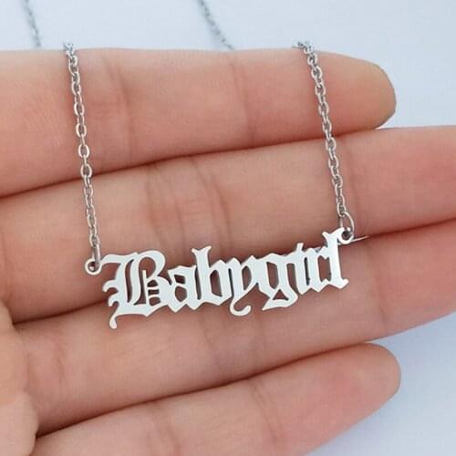 Baby Girl Choker Necklaces Old English Letter Babygirl Pendant Necklace Stainless Steel Charms Birthday Gift Girlfriend Jewelry