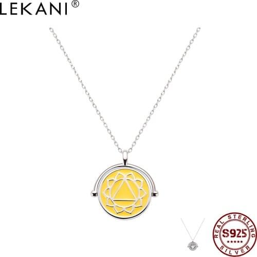 LEKANI Chakra Lovers Yellow Round Pendant Necklaces For Women 925 Sterling Silver Triangle Crystal Clavicle Chain Birthday Gift