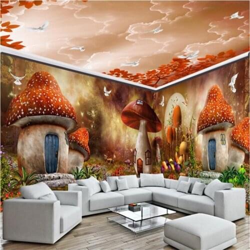 Beibehang Dream fairy tale mushroom house forest Wall Paper for Childrens room Wall Covering Bedroom Mural Background Wallpaper