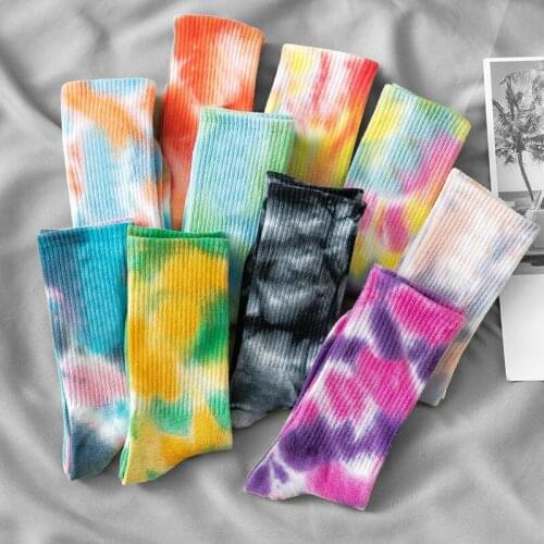 Tie-dye Tube Socks Street Trend High-Top Tide Socks Colorful Harajuku Cotton Basketball Men Skateboard Women Gradient Stocking