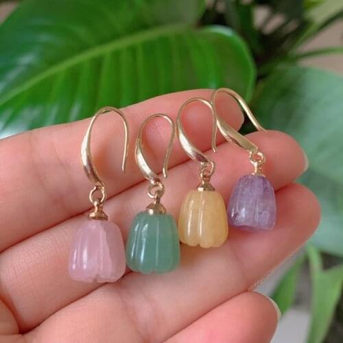 Lovely Small Melon Charm Tassel Earring Reiki Healing Natural Amethysts Pink Quartz Yellow Crystal Dangle Earring for Women Girl