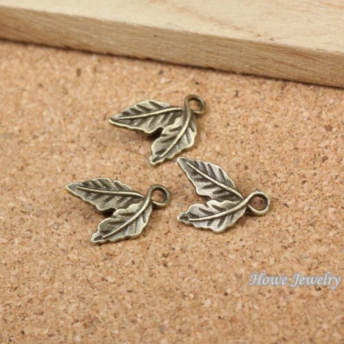 Wholesal 60 pcs quality Antique bronze Leaves Pendant Alloy DIY Fashion charm Bracelet Necklace Jewelry Accessories