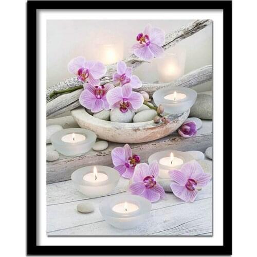 Orchid ,stone & candle DIY Diamond Diamond Painting Cross Stitch Kits Diamond Embroidery Patterns Rhinestones Arts DW181
